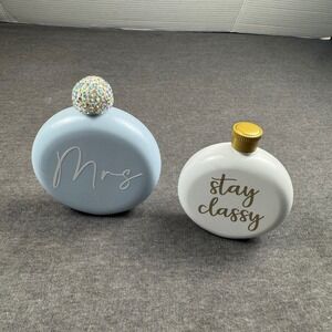 Bride Mrs Stay Classy Flask Set Rhinestone‎ Cap Bridal Party Gift